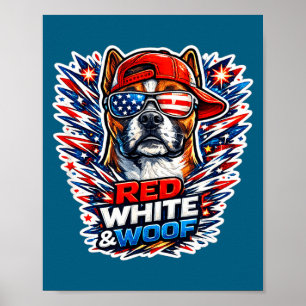 Funny red white and woof boxer dog patriotic usa poster