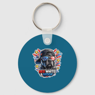 Funny red white and woof cane corso dog patriotic key ring