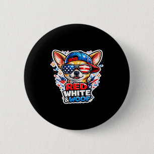 Funny red white and woof chihuahua dog patriotic 6 cm round badge