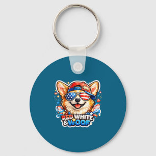 Funny red white and woof corgi dog patriotic usa key ring