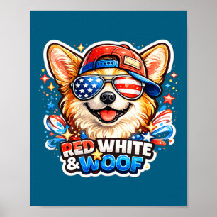Funny red white and woof corgi dog patriotic usa poster