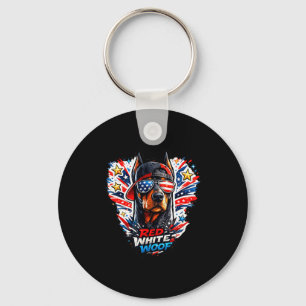 Funny red white and woof doberman pinscher dog key ring