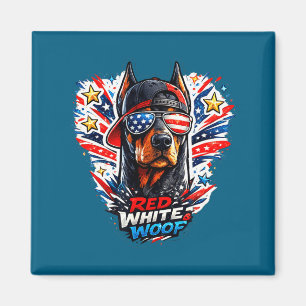 Funny red white and woof doberman pinscher dog magnet
