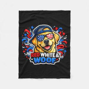 Funny red white and woof golden retreiver dog fleece blanket