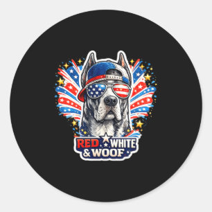 Funny red white and woof great dane dog patriotic classic round sticker