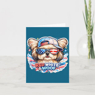 Funny red white and woof maltese dog patriotic usa card
