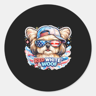Funny red white and woof maltese dog patriotic usa classic round sticker