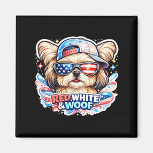 Funny red white and woof maltese dog patriotic usa magnet