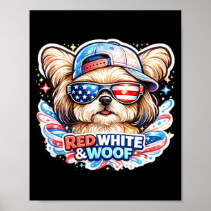 Funny red white and woof maltese dog patriotic usa poster
