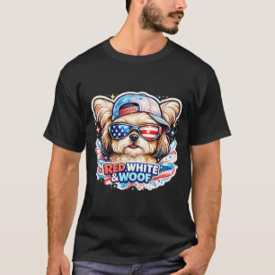 Funny red white and woof maltese dog patriotic usa T-Shirt