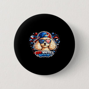 Funny red white and woof poodle dog patriotic usa 6 cm round badge