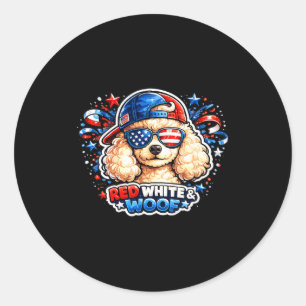 Funny red white and woof poodle dog patriotic usa classic round sticker