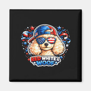 Funny red white and woof poodle dog patriotic usa magnet