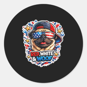 Funny red white and woof pug dog patriotic usa classic round sticker