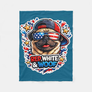 Funny red white and woof pug dog patriotic usa fleece blanket