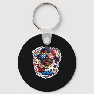 Funny red white and woof pug dog patriotic usa key ring