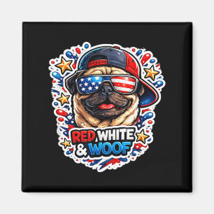 Funny red white and woof pug dog patriotic usa magnet