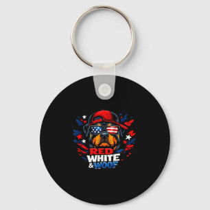Funny red white and woof rottweiler dog patriotic key ring