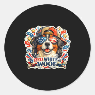 Funny red white and woof saint bernard dog classic round sticker