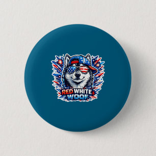 Funny red white and woof siberian husky dog 6 cm round badge