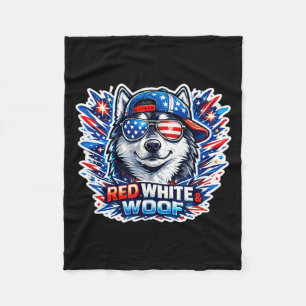 Funny red white and woof siberian husky dog fleece blanket