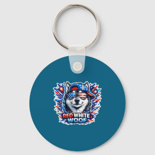 Funny red white and woof siberian husky dog key ring
