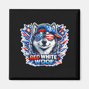 Funny red white and woof siberian husky dog magnet