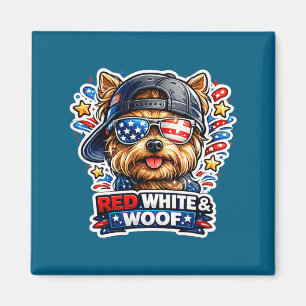 Funny red white and woof yorkshire terrier dog magnet