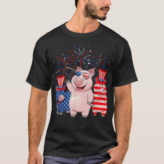 Funny Red White Blue Pig American Flag Farmer 4th  T-Shirt