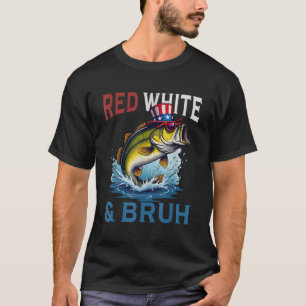Funny Red White & Bruh American Fish Fishing T-Shirt