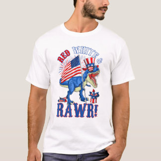 Funny Red White & Rawr T Rex USA Flag 4th Of July T-Shirt