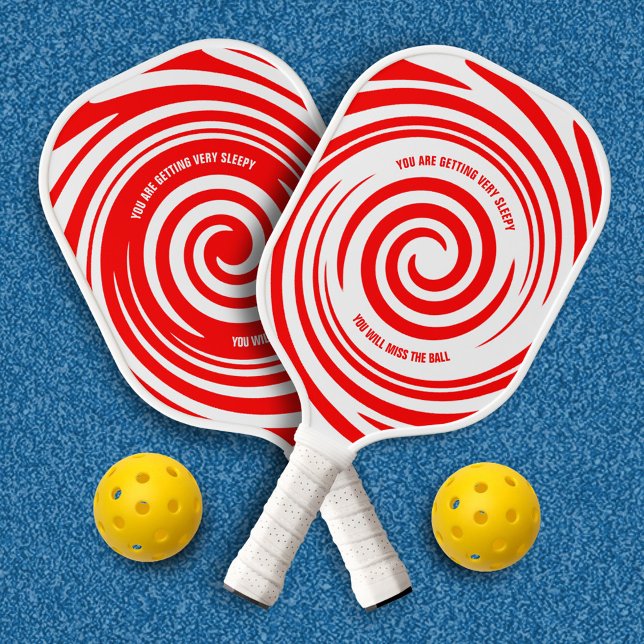 Funny Red White Swirls Hypnotic Pattern Pickleball Paddle (Funny Hypnotic Red Swirls Pickleball Paddle (front & back) Cover Photo.)