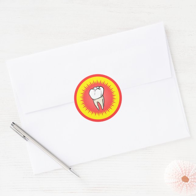 Funny Red White Yellow Extracted Molar Starburst Classic Round Sticker (Envelope)