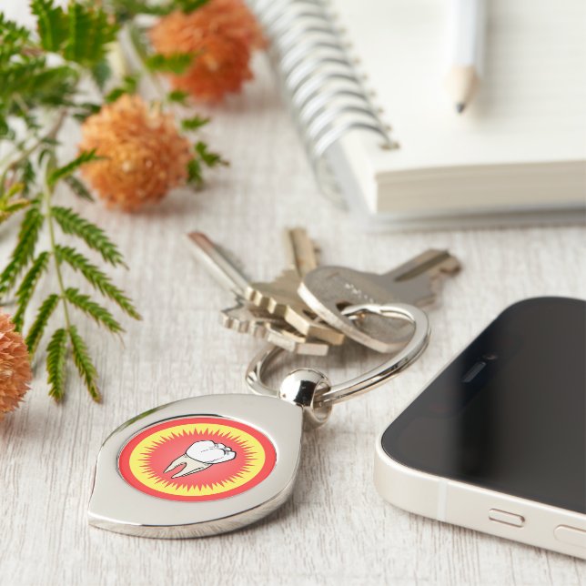 Funny Red White Yellow Extracted Molar Starburst Key Ring (Side)
