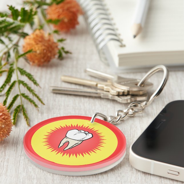 Funny Red White Yellow Extracted Molar Starburst Key Ring (Front Right)
