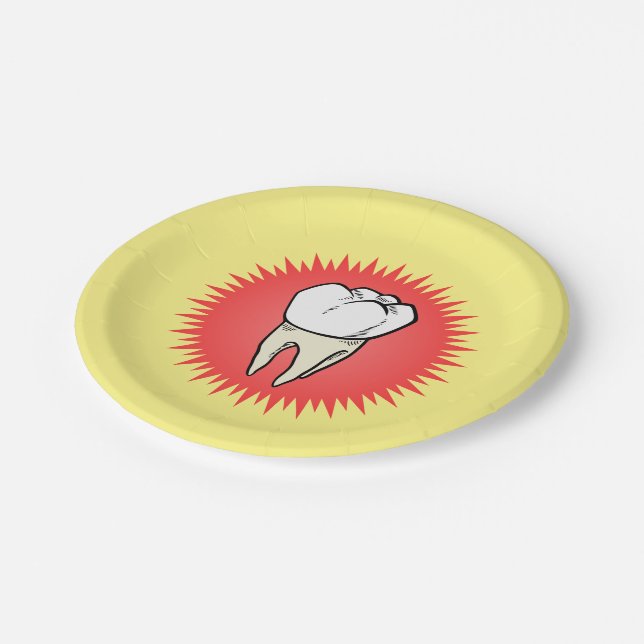 Funny Red White Yellow Extracted Molar Starburst Paper Plate (Angled)