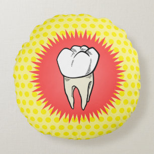 Funny Red White Yellow Extracted Molar Starburst Round Cushion