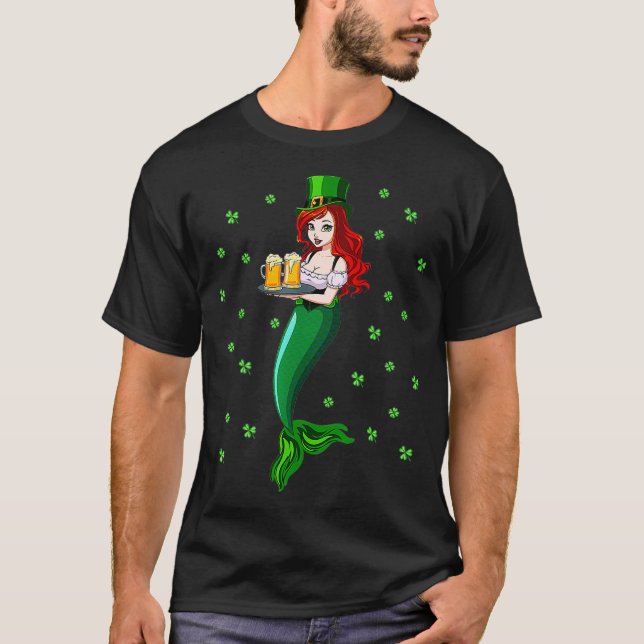 Funny Redhead Irish Mermaid Drink Beer T-Shirt (Front)
