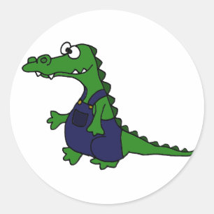 Funny Redneck Alligator in Overalls Classic Round Sticker