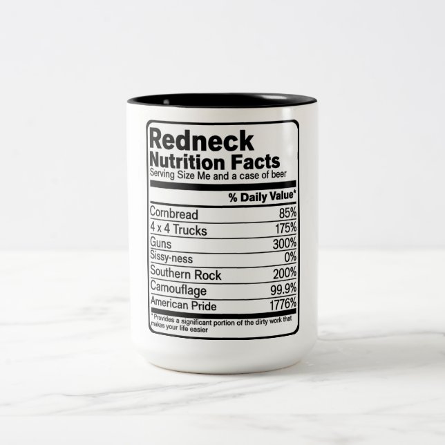 Funny Redneck Nutritional Facts  Two-Tone Coffee M Mug (Center)