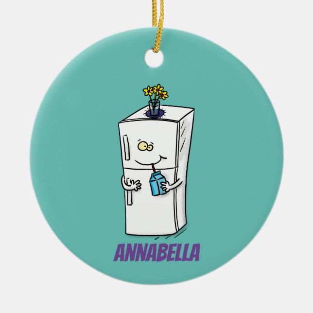 Funny refrigerator cartoon illustration ceramic ornament (Front)