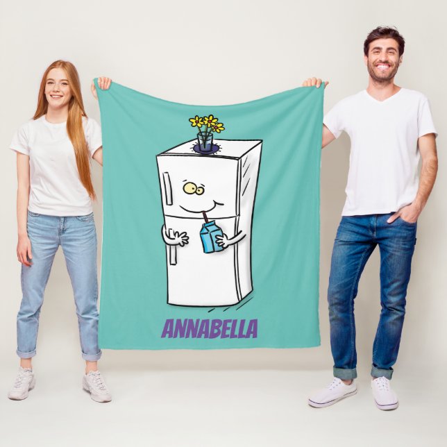 Funny refrigerator cartoon illustration fleece blanket (In Situ)