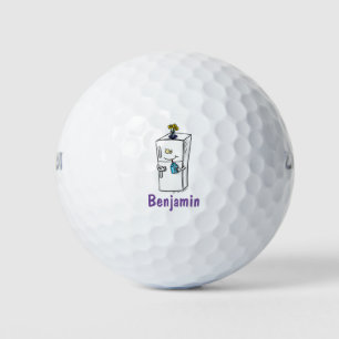Funny refrigerator cartoon illustration golf balls
