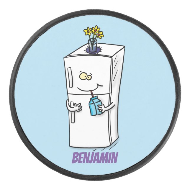 Funny refrigerator cartoon illustration hockey puck (Front)