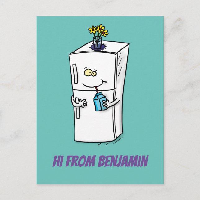 Funny refrigerator cartoon illustration postcard (Front)