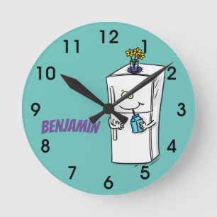 Funny refrigerator cartoon illustration round cloc clock