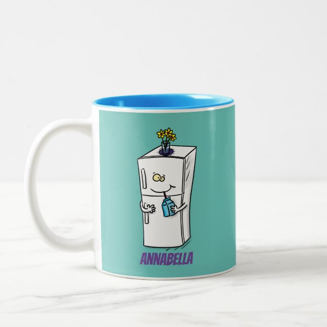 Funny refrigerator cartoon illustration Two-Tone coffee mug (Left)