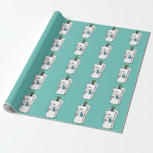 Funny refrigerator cartoon illustration wrapping paper