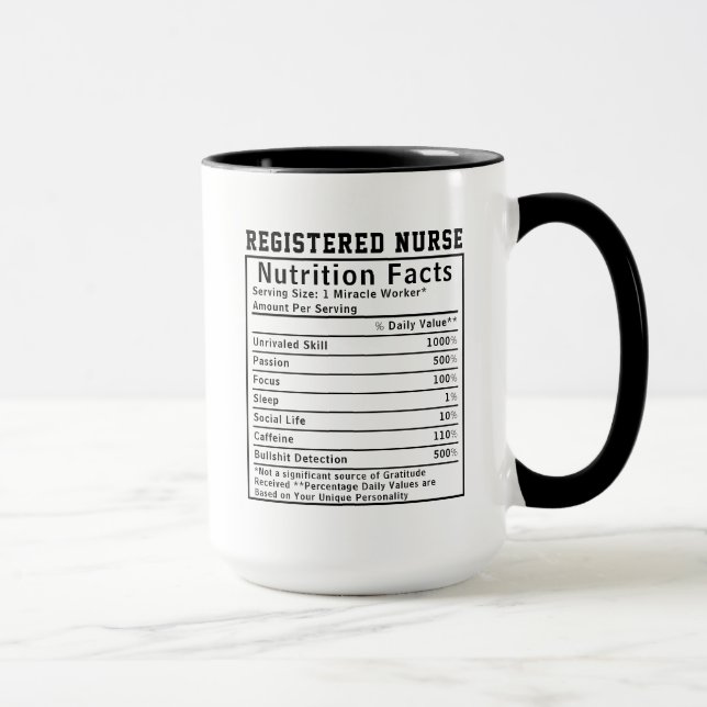 Funny Registered Nurse Nutrition Facts Boss Gift Mug (Right)