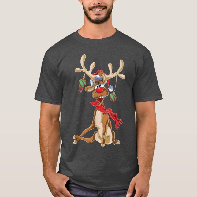 Funny Rein Christmas Christmas Antlers T-Shirt (Front)